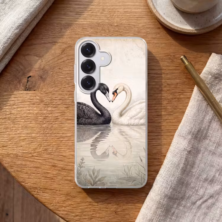 Zwanen - Hartvorm - Dieren Telefoonhoesje Samsung Galaxy S26 klein -sfeer1