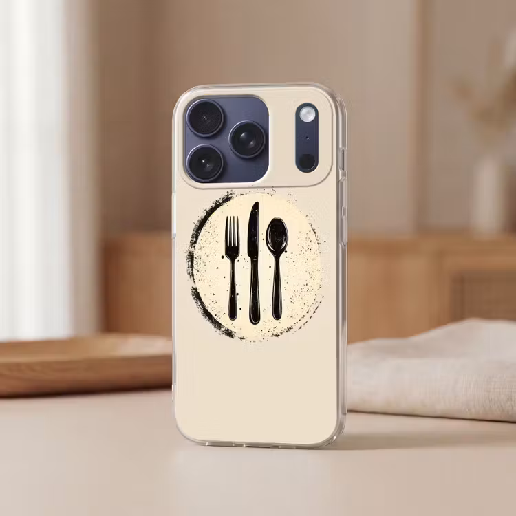 Zwart - Bestek - Rondje Telefoonhoesje iPhone 17 Pro klein -sfeer2