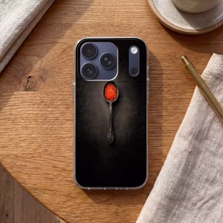 Zwart - Lepel - Caviar Telefoonhoesje iPhone 17 Pro klein -sfeer1