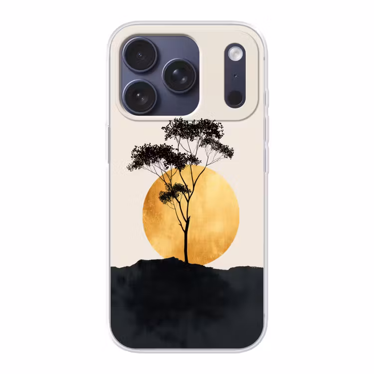 Zwarte boom - Gouden cirkel - Heuvel Telefoonhoesje iPhone 17 Pro klein -3d