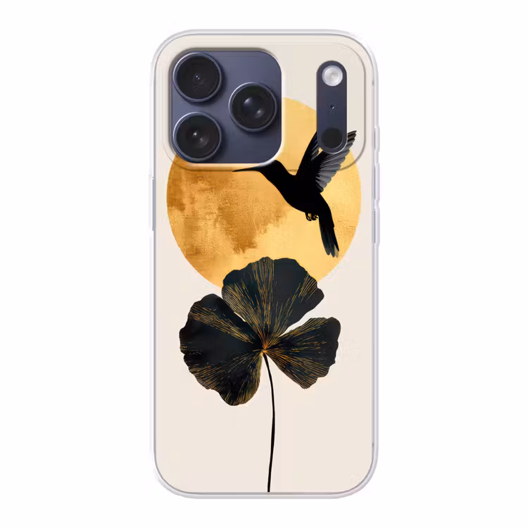 Zwarte kolibrie - Bloem - Gouden cirkel Telefoonhoesje iPhone 17 Pro klein -3d
