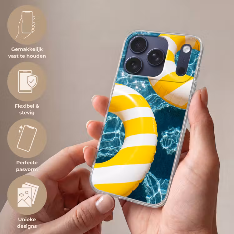 Zwembad - Zwembanden - Zomer - Geel - Blauw Telefoonhoesje iPhone 17 Pro klein -sfeer3_NL