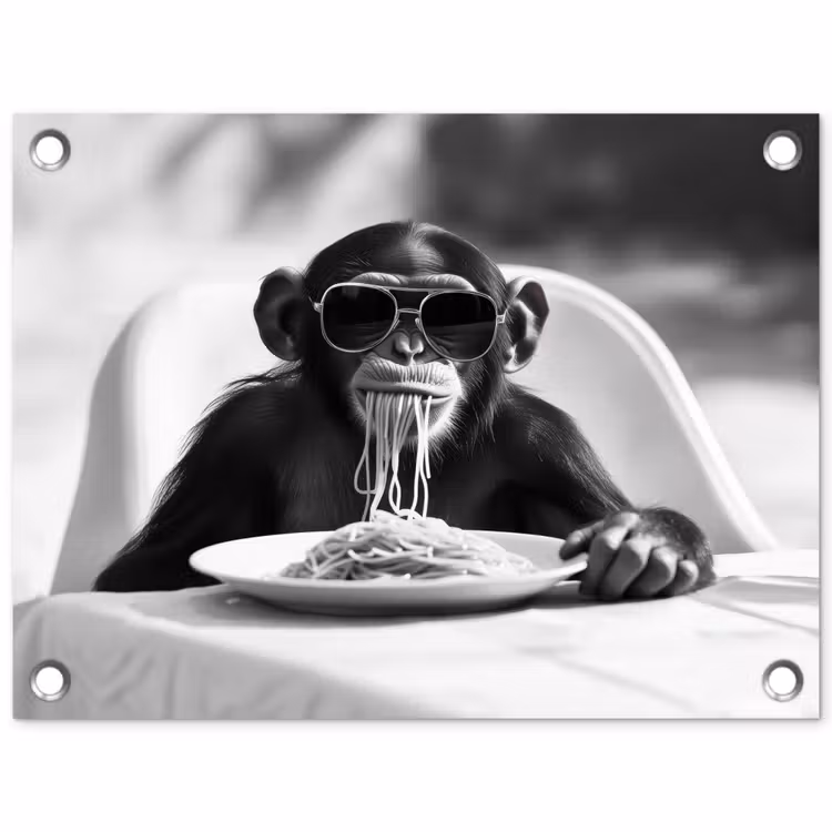 Aap - Spaghetti - Zonnebril - Zwart wit - Cool - Dier tuinposter los doek klein -3d