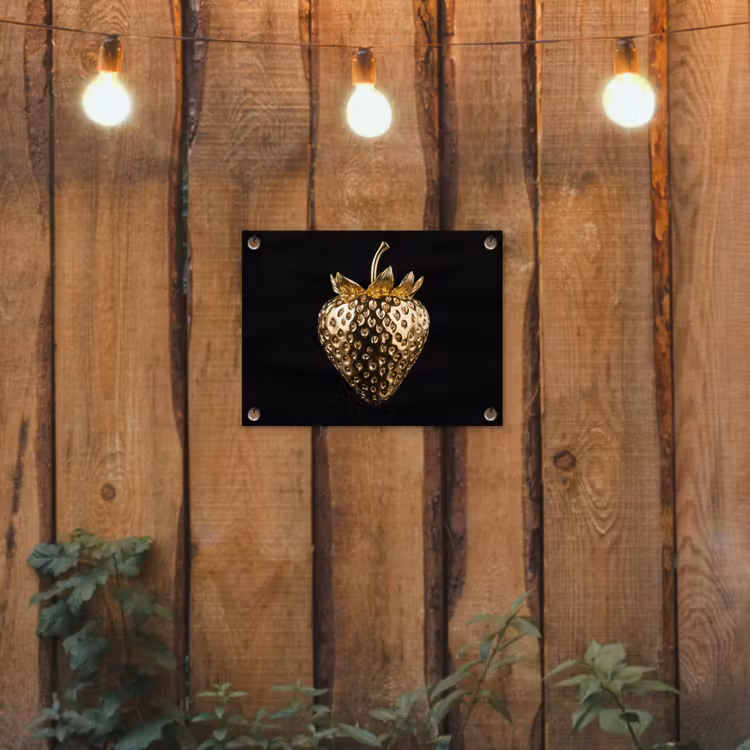 Aardbei - Goud - Zwart - Chrome tuinposter los doek klein -sfeer1