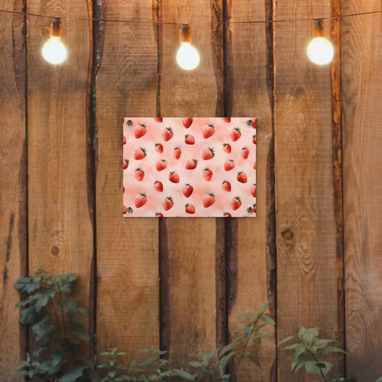 Aardbei - Patroon - Roze tuinposter los doek klein 239 -sfeer1