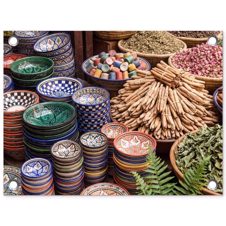 Tuinposter - Aardewerk - Oosters - Kleurrijk - Aardewerk - Oosters - Kleurrijk tuinposter los doek klein