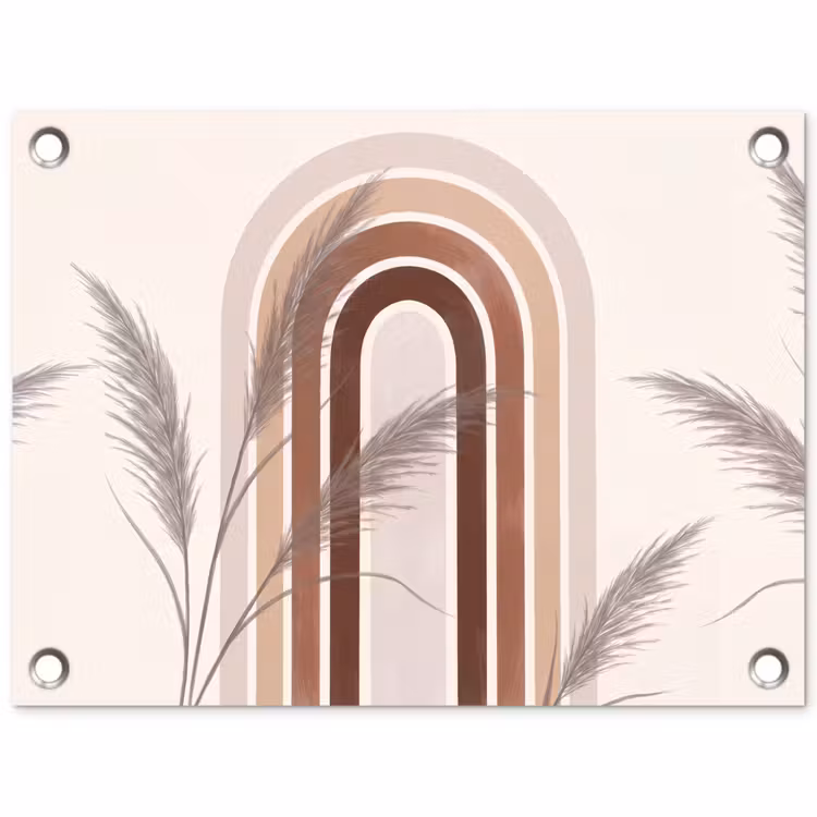 Abstract - Bogen - Plant - Boho - Beige tuinposter los doek klein -3d