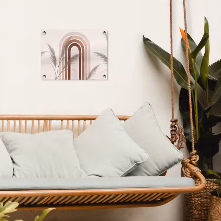 Abstract - Bogen - Plant - Boho - Beige tuinposter los doek klein -sfeer7
