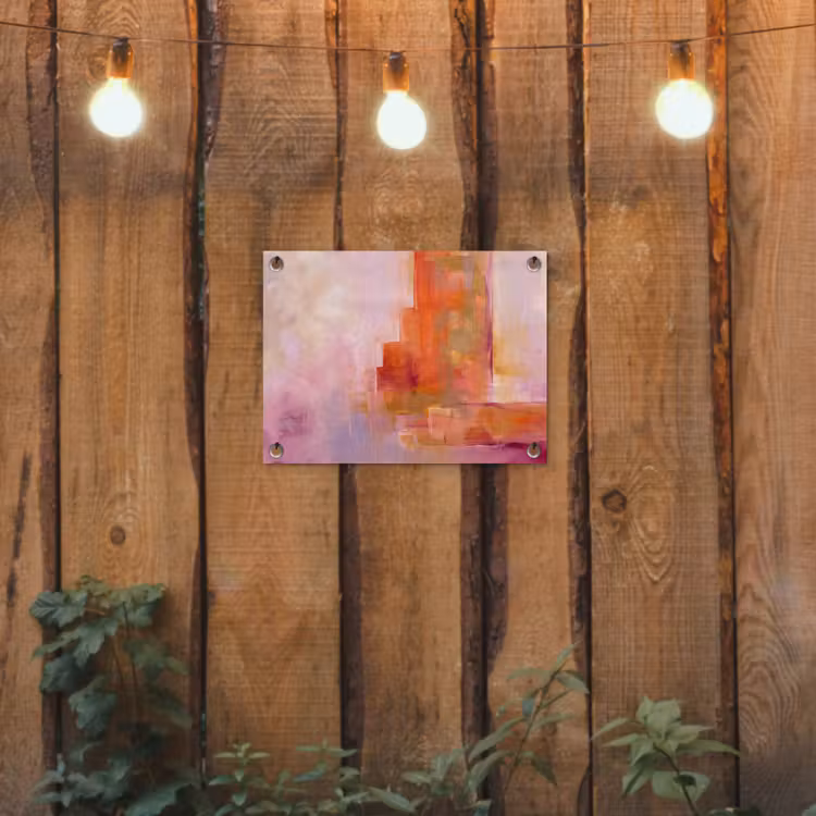 Abstract - Borstelstreken - Kunst - Paars - Goud tuinposter los doek klein -sfeer1