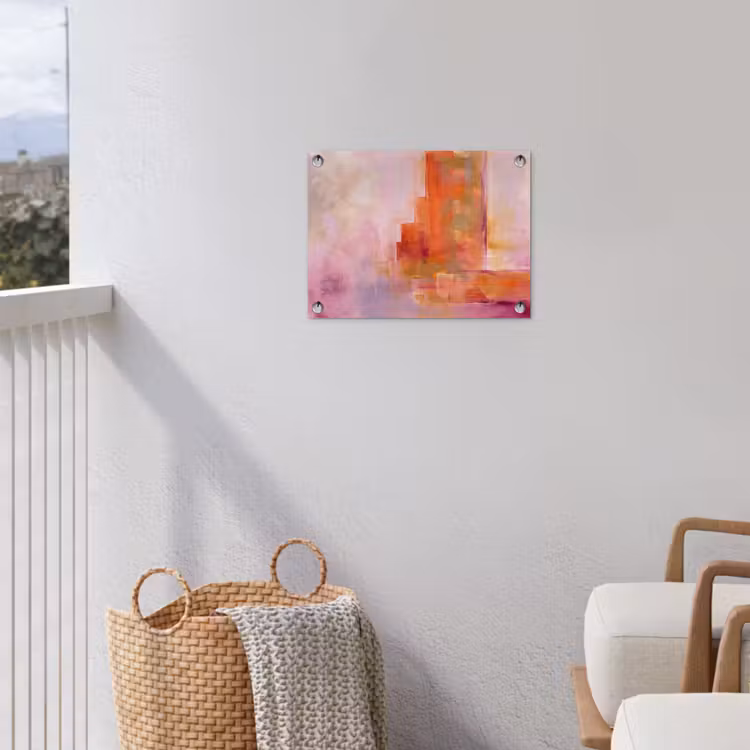 Abstract - Borstelstreken - Kunst - Paars - Goud tuinposter los doek klein -sfeer8