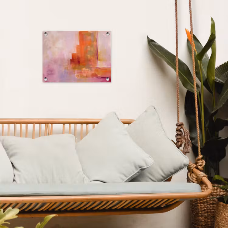 Abstract - Borstelstreken - Kunst - Paars - Goud tuinposter los doek klein -sfeer7