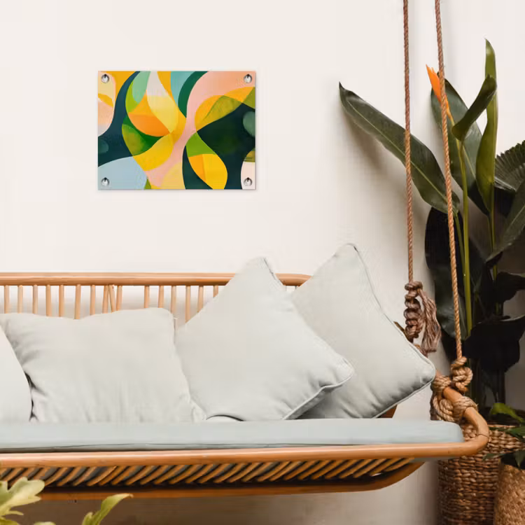 Abstract - Geel - Roze - Groen tuinposter los doek klein -sfeer7
