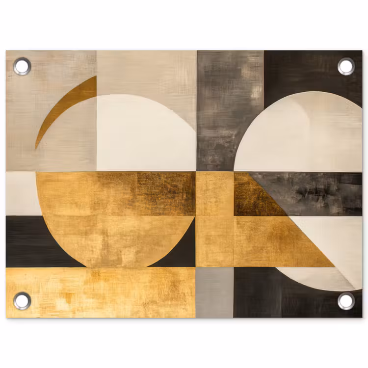 Abstract - Goud - Grijs - Vormen - Geometrisch tuinposter los doek klein -3d