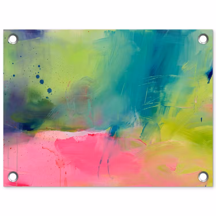 Abstract - Kleuren - Modern - Groen - Roze tuinposter los doek klein -3d