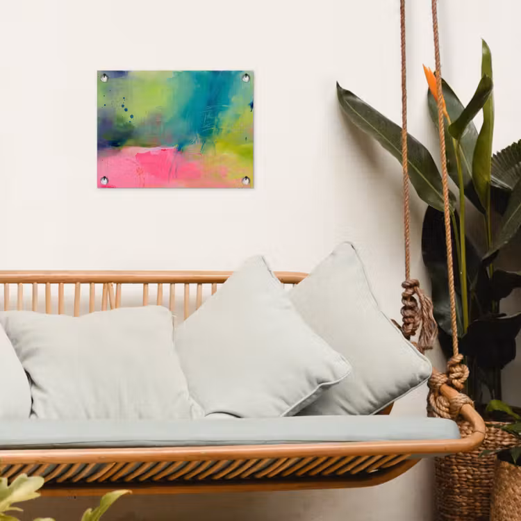 Abstract - Kleuren - Modern - Groen - Roze tuinposter los doek klein -sfeer7