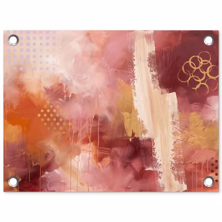 Abstract - Rood - Goud - Modern - Kunst tuinposter los doek klein -3d