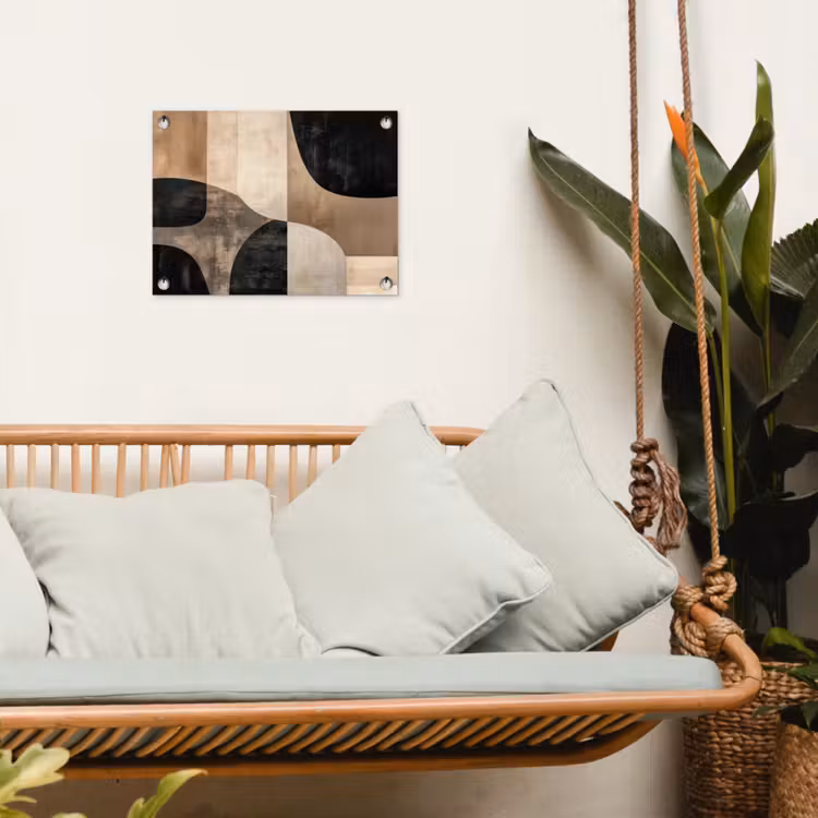 Abstract - Vlakken - Zwart - Rond tuinposter los doek klein -sfeer7