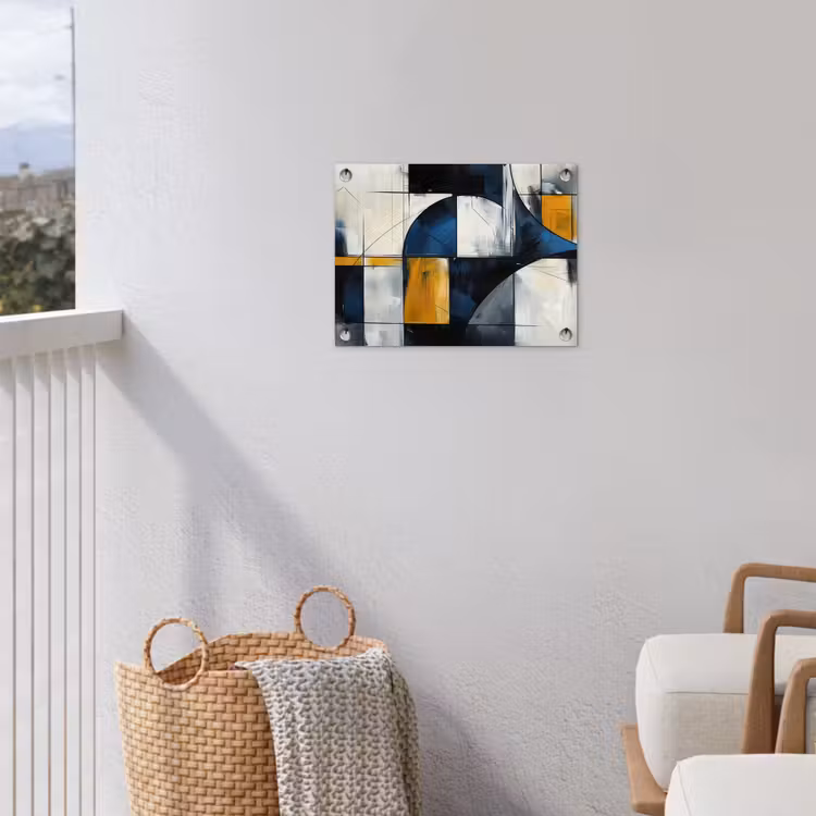 Abstract - Vormen - Goud - Blauw - Geometrisch tuinposter los doek klein -sfeer8