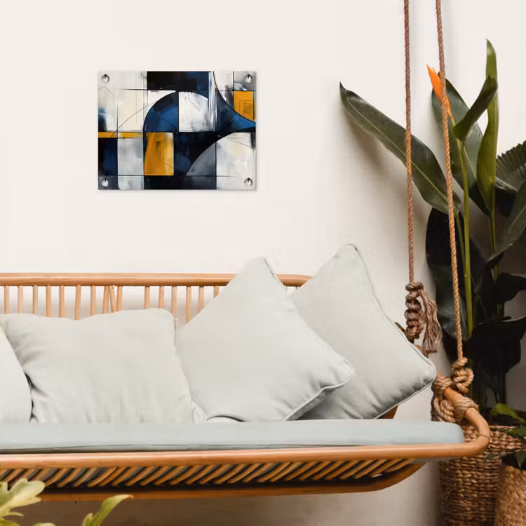 Abstract - Vormen - Goud - Blauw - Geometrisch tuinposter los doek klein -sfeer7