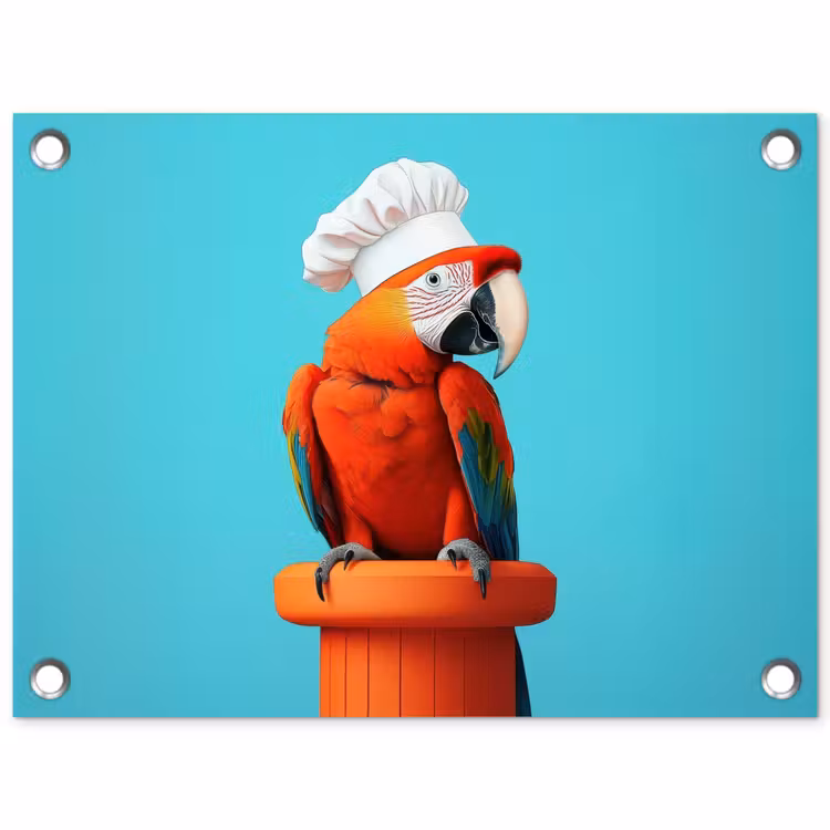 Ara - Koksmuts - Sokkel - Grappig tuinposter los doek klein -3d