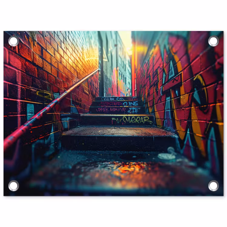 Architectuur - Neon - Trap - Graffiti tuinposter los doek klein -3d