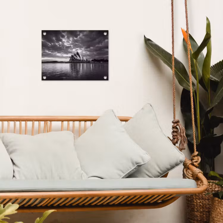 Architectuur - Water - Stad - Modern - Zwart-wit tuinposter los doek klein -sfeer7