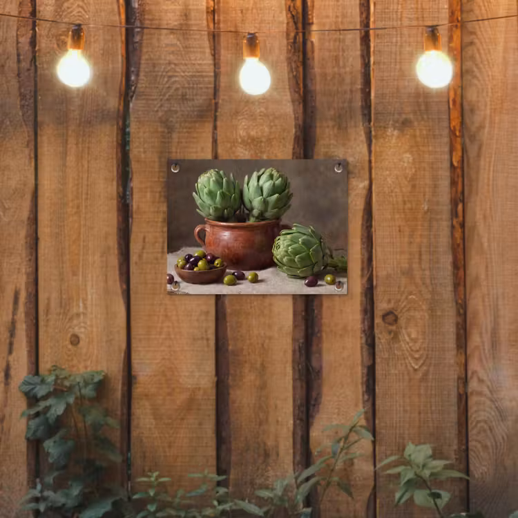 Tuinposter - Artisjokken - Olijven - Eten - Artisjokken - Olijven - Eten tuinposter los doek klein