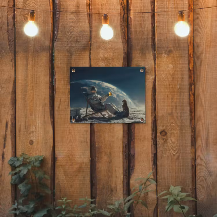 Astronaut - Kat - Glas - Stoel tuinposter los doek klein -sfeer1