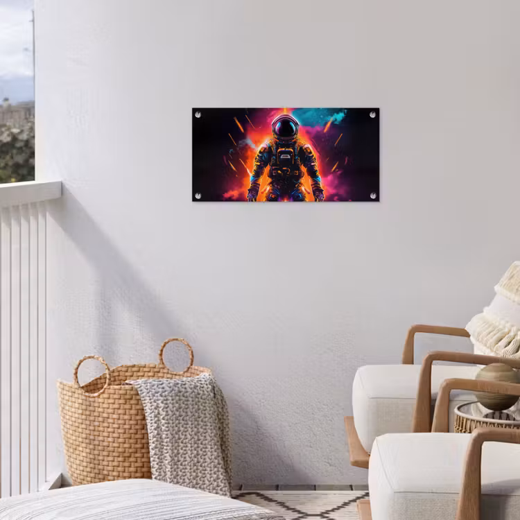 Astronaut - Neon - Gaming - Ruimte tuinposter los doek klein -sfeer8