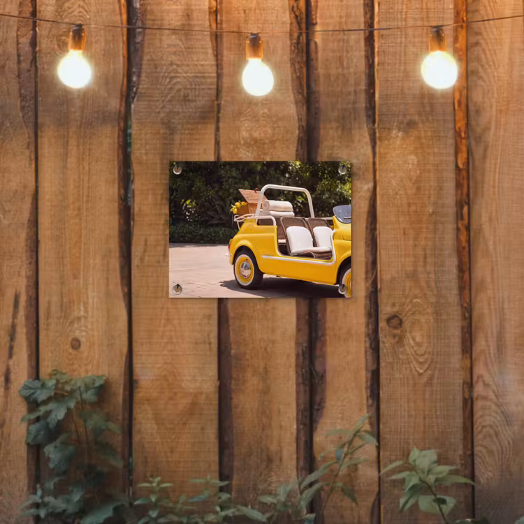 Auto - Picknick - Zomer - Geel tuinposter los doek klein -sfeer1