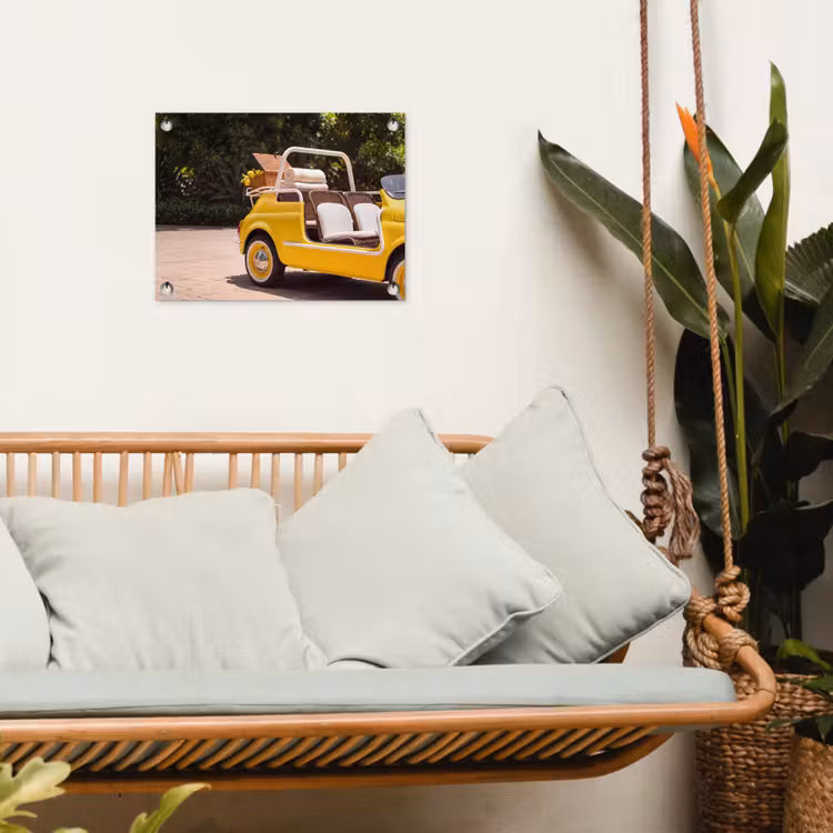 Auto - Picknick - Zomer - Geel tuinposter los doek klein -sfeer7