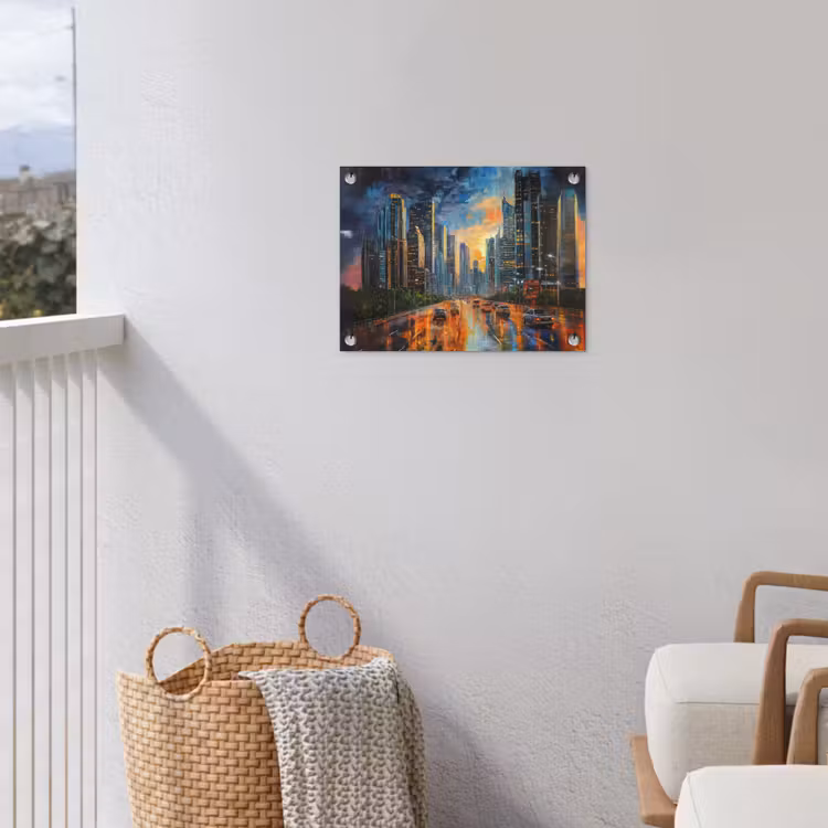 Auto - Skyline - Zon - Blauw tuinposter los doek klein -sfeer8