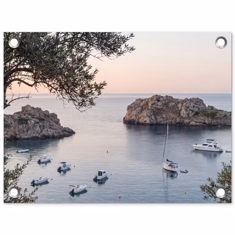 Tuinposter - Baai - boten - zonsondergang - Baai - boten - zonsondergang tuinposter los doek klein