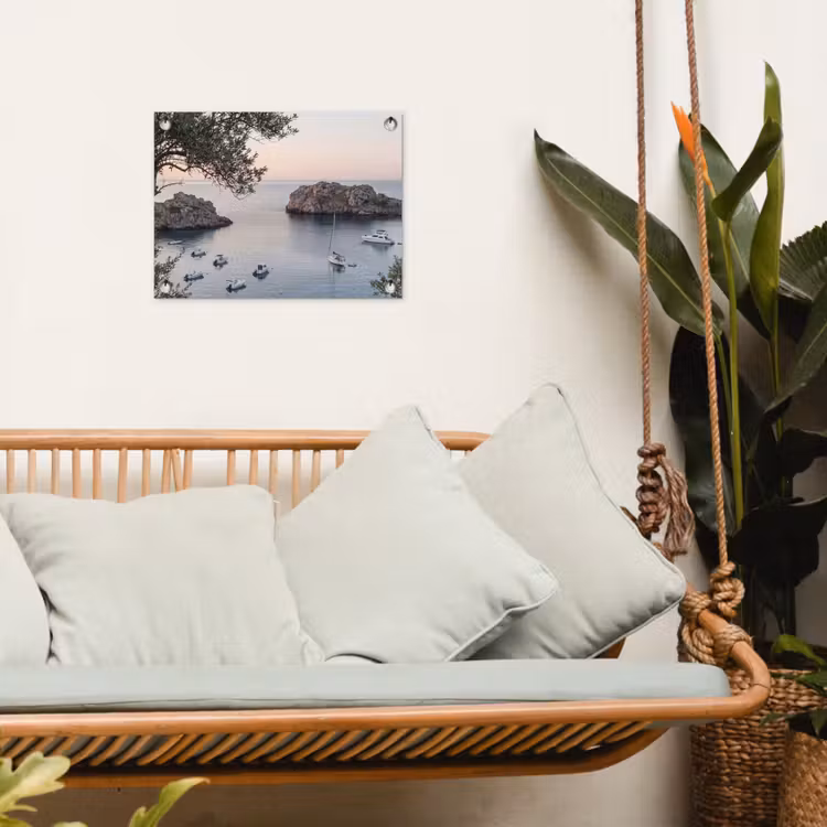Tuinposter - Baai - boten - zonsondergang - Baai - boten - zonsondergang tuinposter los doek klein