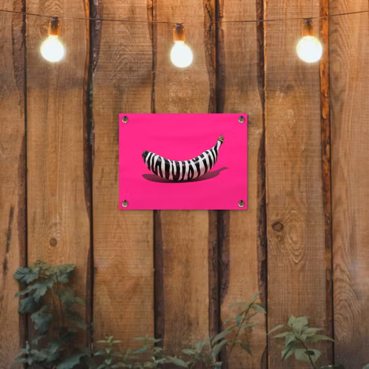 Banaan - Zebraprint - Roze tuinposter los doek klein -sfeer1