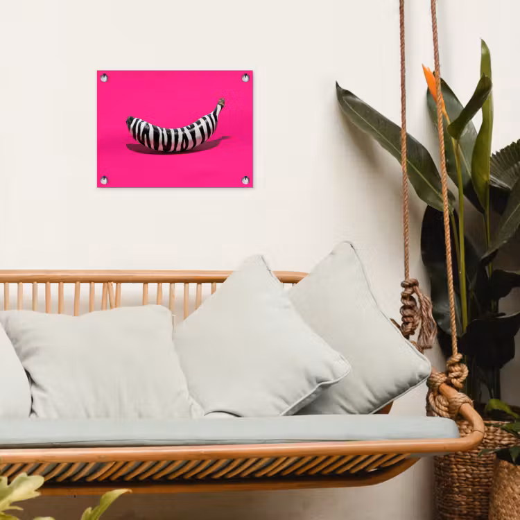 Banaan - Zebraprint - Roze tuinposter los doek klein -sfeer7