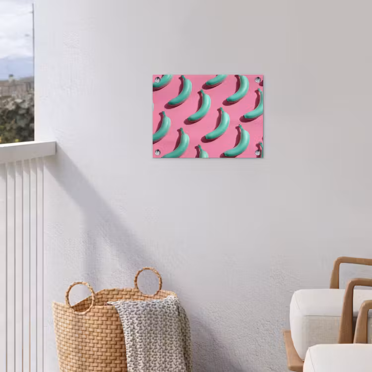 Bananen - Patroon - Blauw - Roze tuinposter los doek klein -sfeer8