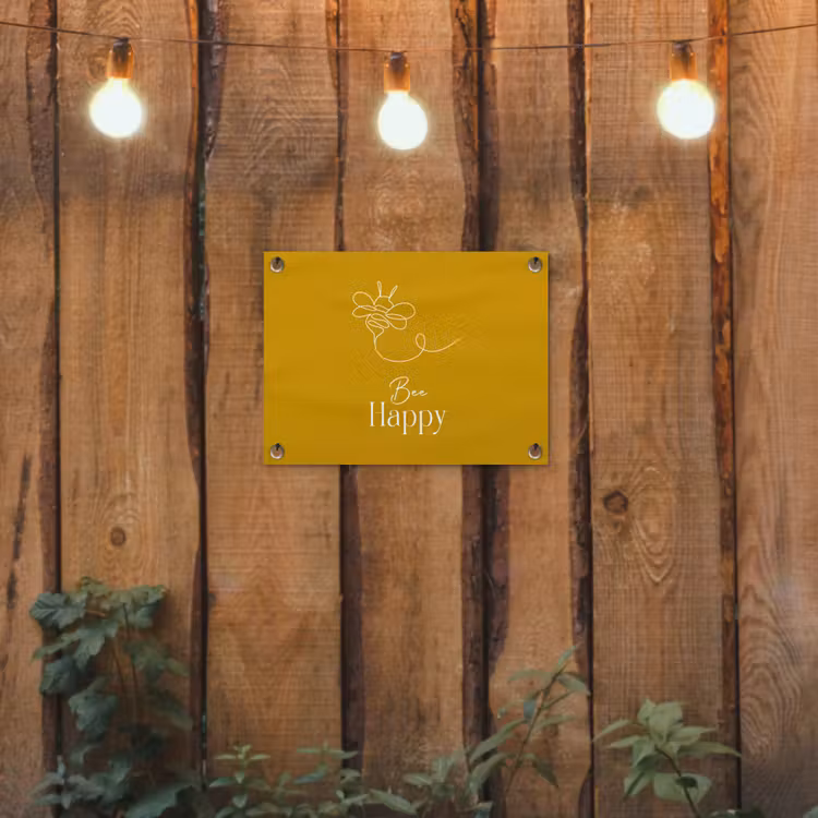 Bee Happy tuinposter los doek klein -sfeer1