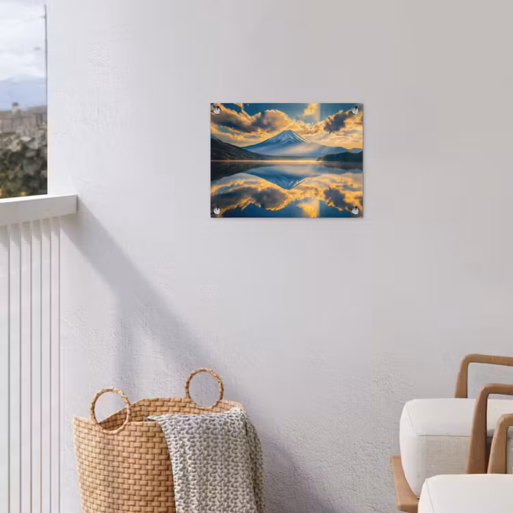 Berg - Rivier - Zonsondergang tuinposter los doek klein -sfeer8