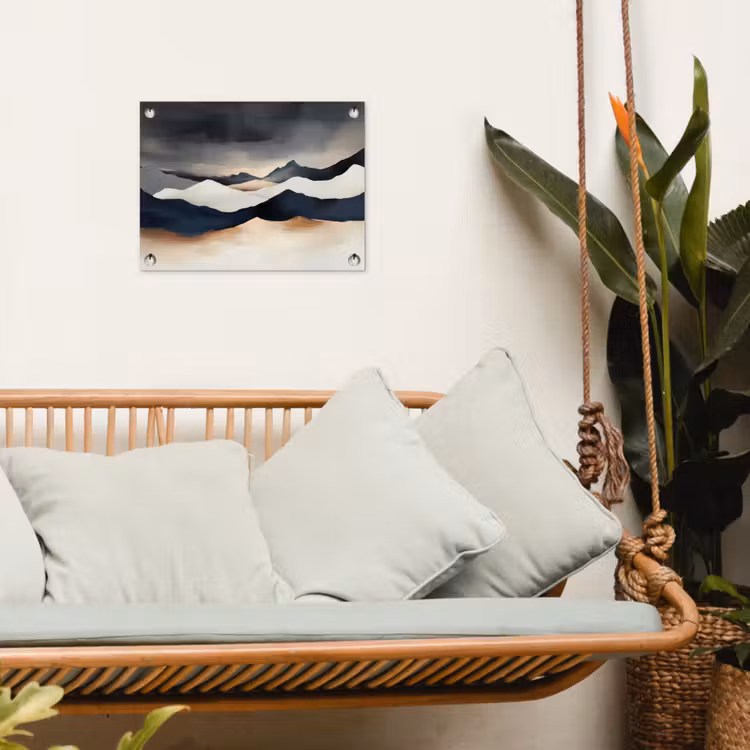 Bergen - Donkerblauw - Landschap tuinposter los doek klein -sfeer7