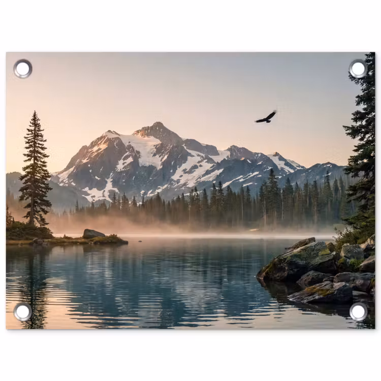 Bergen - Water - Bomen tuinposter los doek klein -3d
