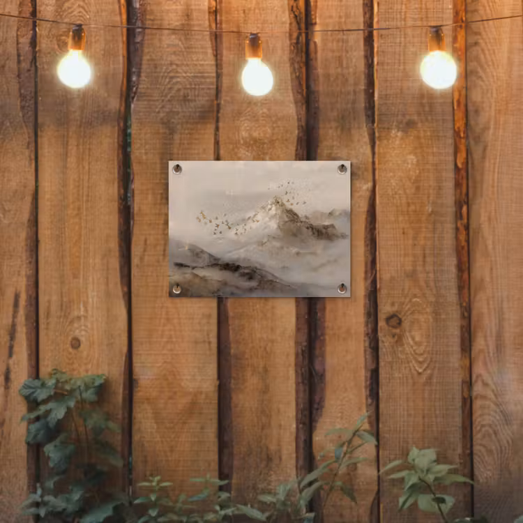 Berglandschap - Mist  - Penseelstreken tuinposter los doek klein -sfeer1