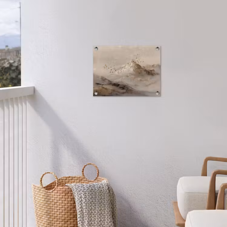 Berglandschap - Mist  - Penseelstreken tuinposter los doek klein -sfeer8