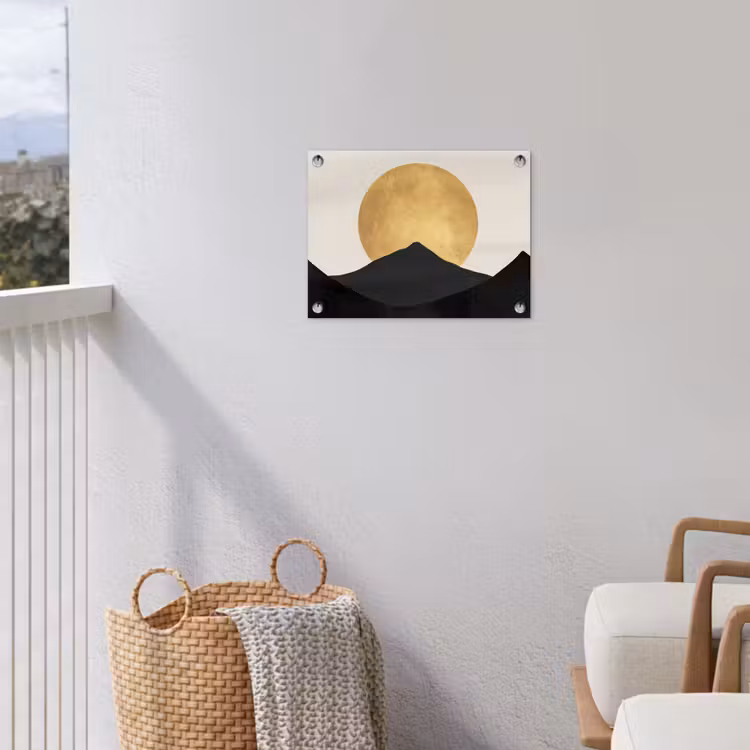 Bergsilhouetten - Gouden cirkel - Beige tuinposter los doek klein -sfeer8