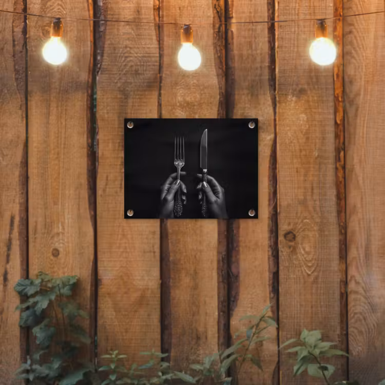 Bestek - Zwart - Wit tuinposter los doek klein -sfeer1