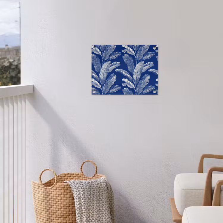 Blad - Palm - Blauw tuinposter los doek klein 239 -sfeer8