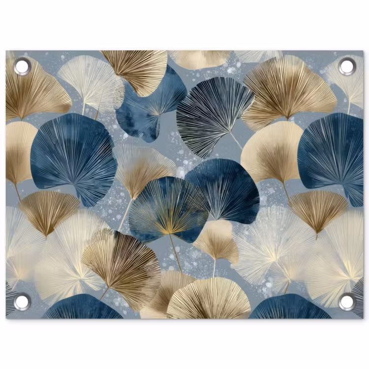 Bladeren - Abstract - Goud - Blauw tuinposter los doek klein -3d