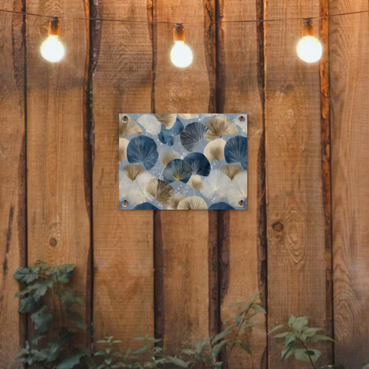 Bladeren - Abstract - Goud - Blauw tuinposter los doek klein -sfeer1