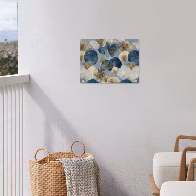 Bladeren - Abstract - Goud - Blauw tuinposter los doek klein -sfeer8