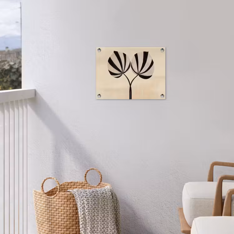 Bladeren - Gestreept - Stengel - Beige tuinposter los doek klein -sfeer8